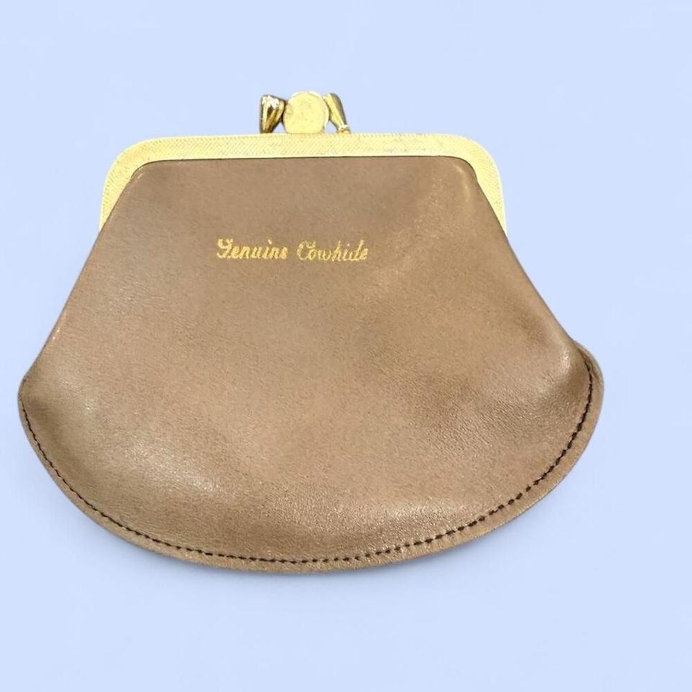 Vintage - Tan Leather Kiss Lock Coin Purse, Well Loved